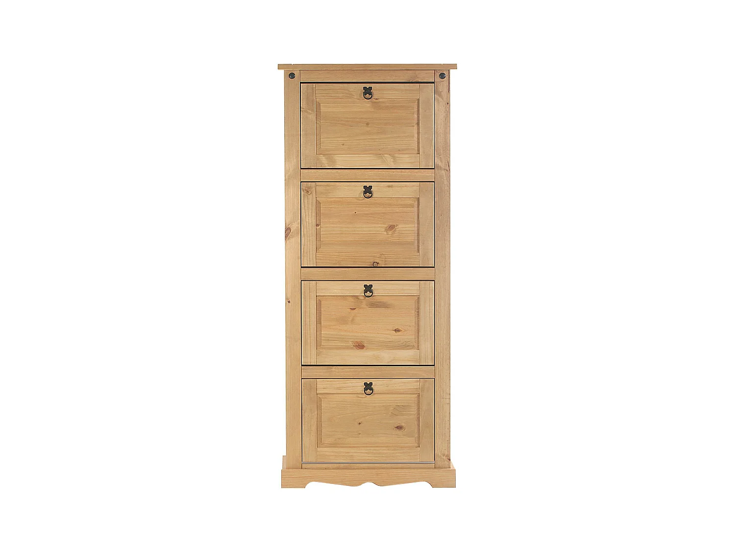 Meuble à chaussures TEQUILA style mexicain armoire à chaussures avec 4 abattants, en pin massif finition teintée et cirée