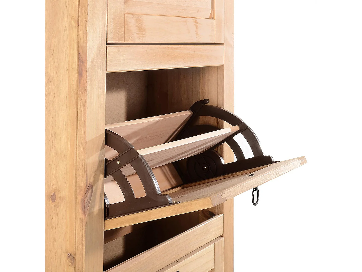 Meuble à chaussures TEQUILA style mexicain armoire à chaussures avec 4 abattants, en pin massif finition teintée et cirée