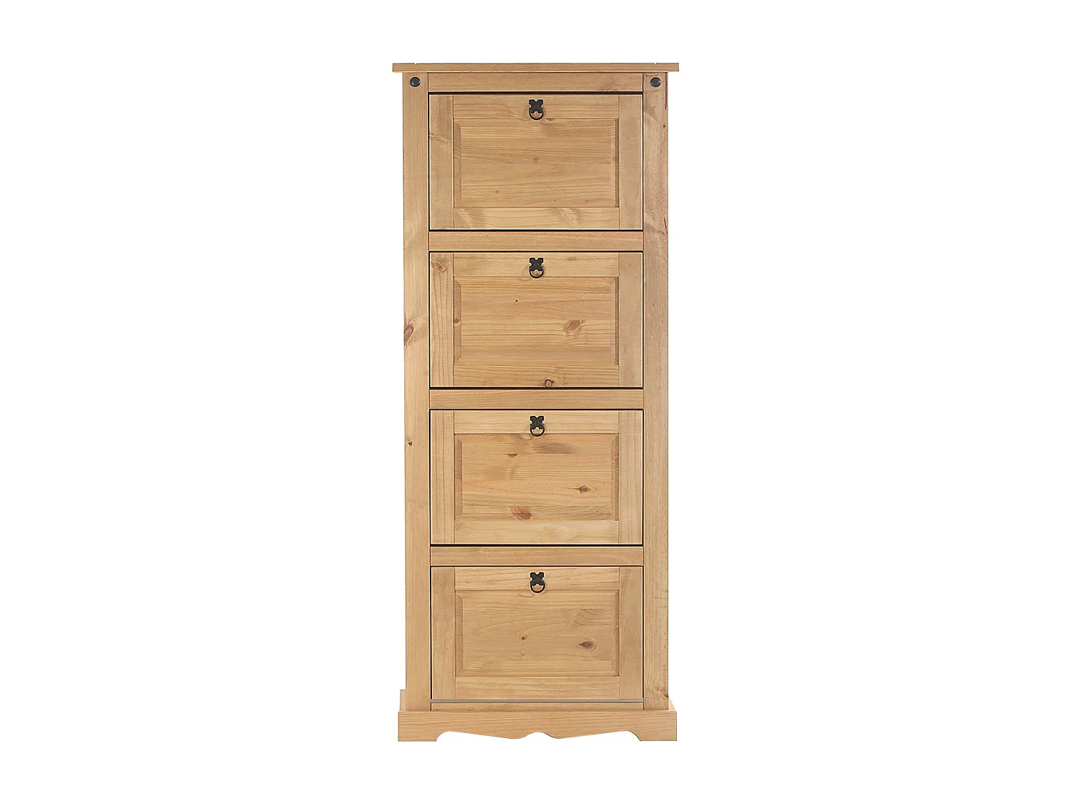 Meuble à chaussures TEQUILA style mexicain armoire à chaussures avec 4 abattants, en pin massif finition teintée et cirée