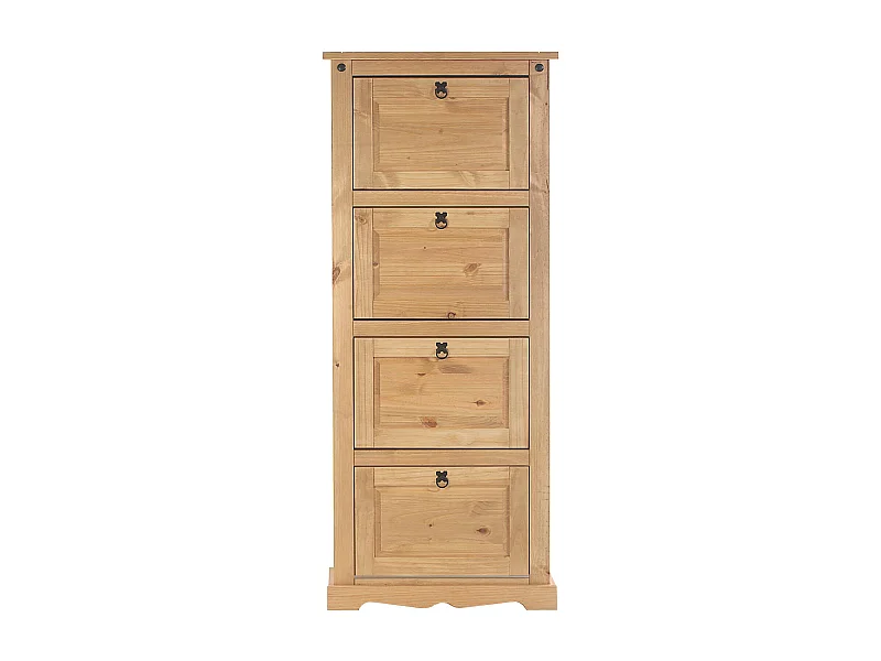 Meuble à chaussures TEQUILA style mexicain armoire à chaussures avec 4 abattants, en pin massif finition teintée et cirée