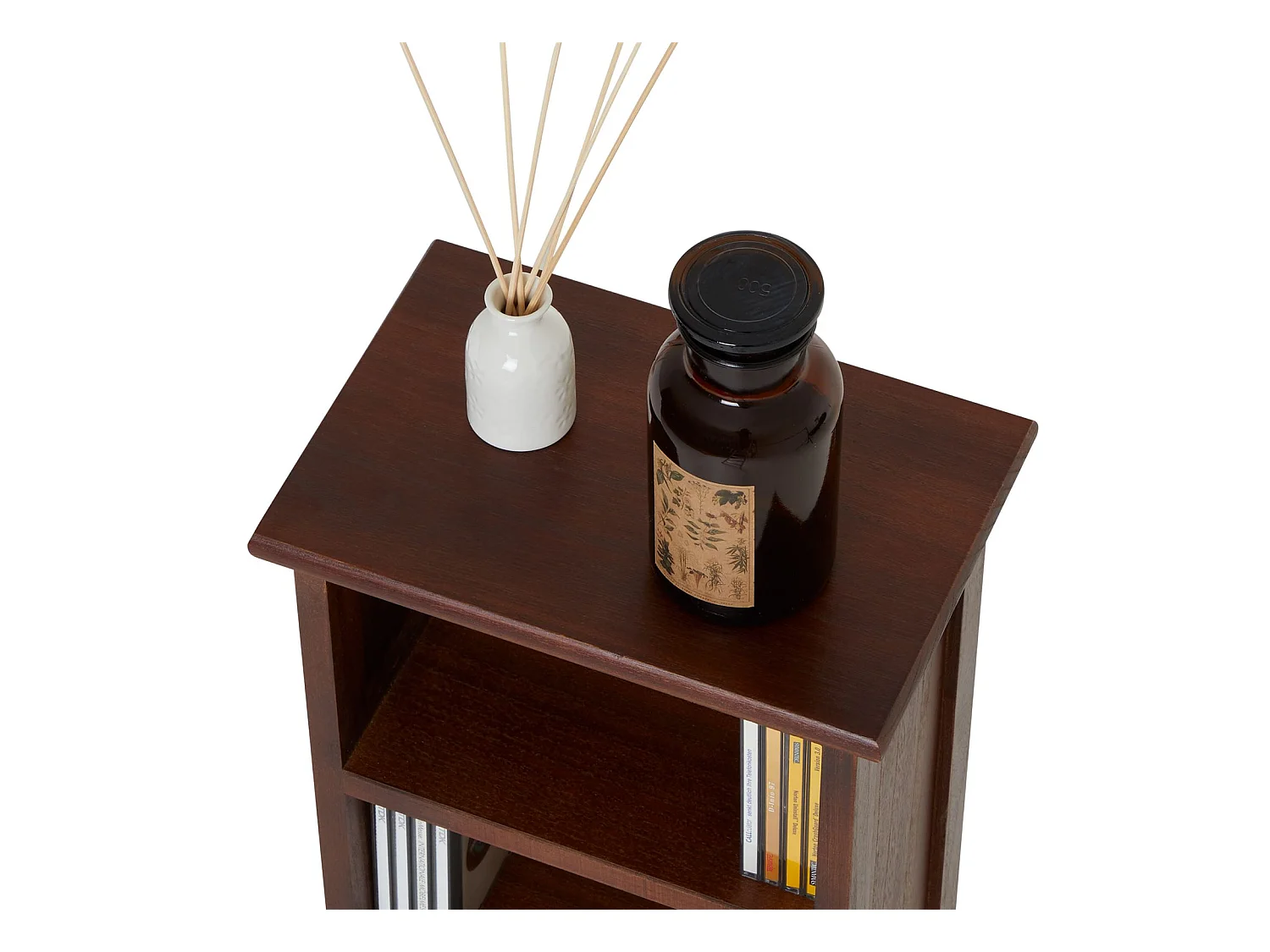 Etagère MUSICA, rangement pour CD avec 4 tablettes, au style maison de campagne, en bois de paulownia et MDF lasuré brun foncé