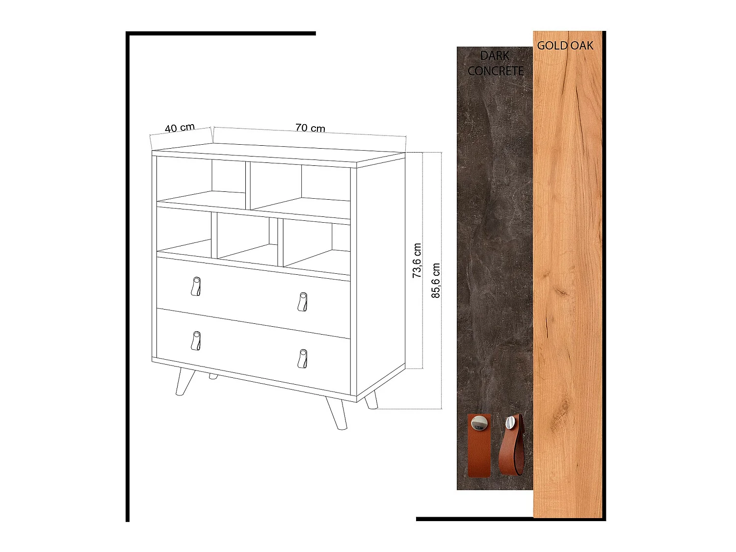 Meuble En Chêne Foncé Avec Panneaux De Particules 100% Mélaminés. 70x85,6x40