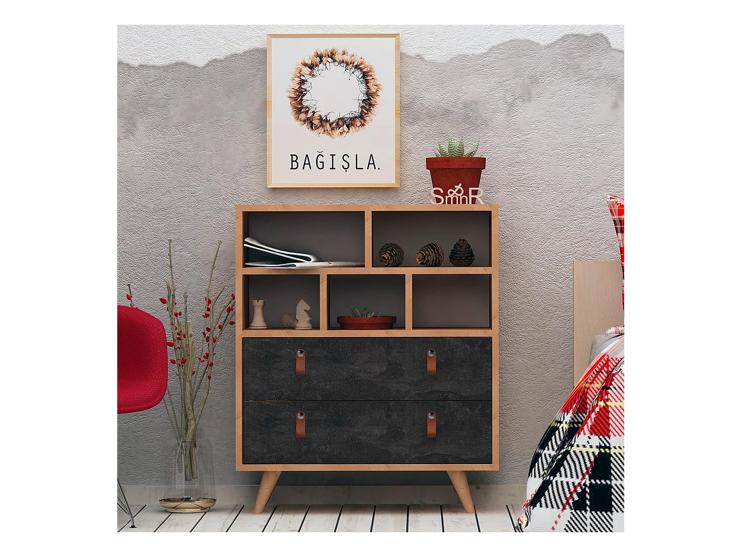 Meuble En Chêne Foncé Avec Panneaux De Particules 100% Mélaminés. 70x85,6x40