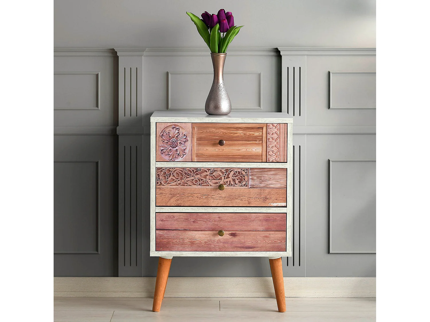 Meuble En Noyer Blanc Avec Panneau De Particules 100% Mélaminé. 50x68x35