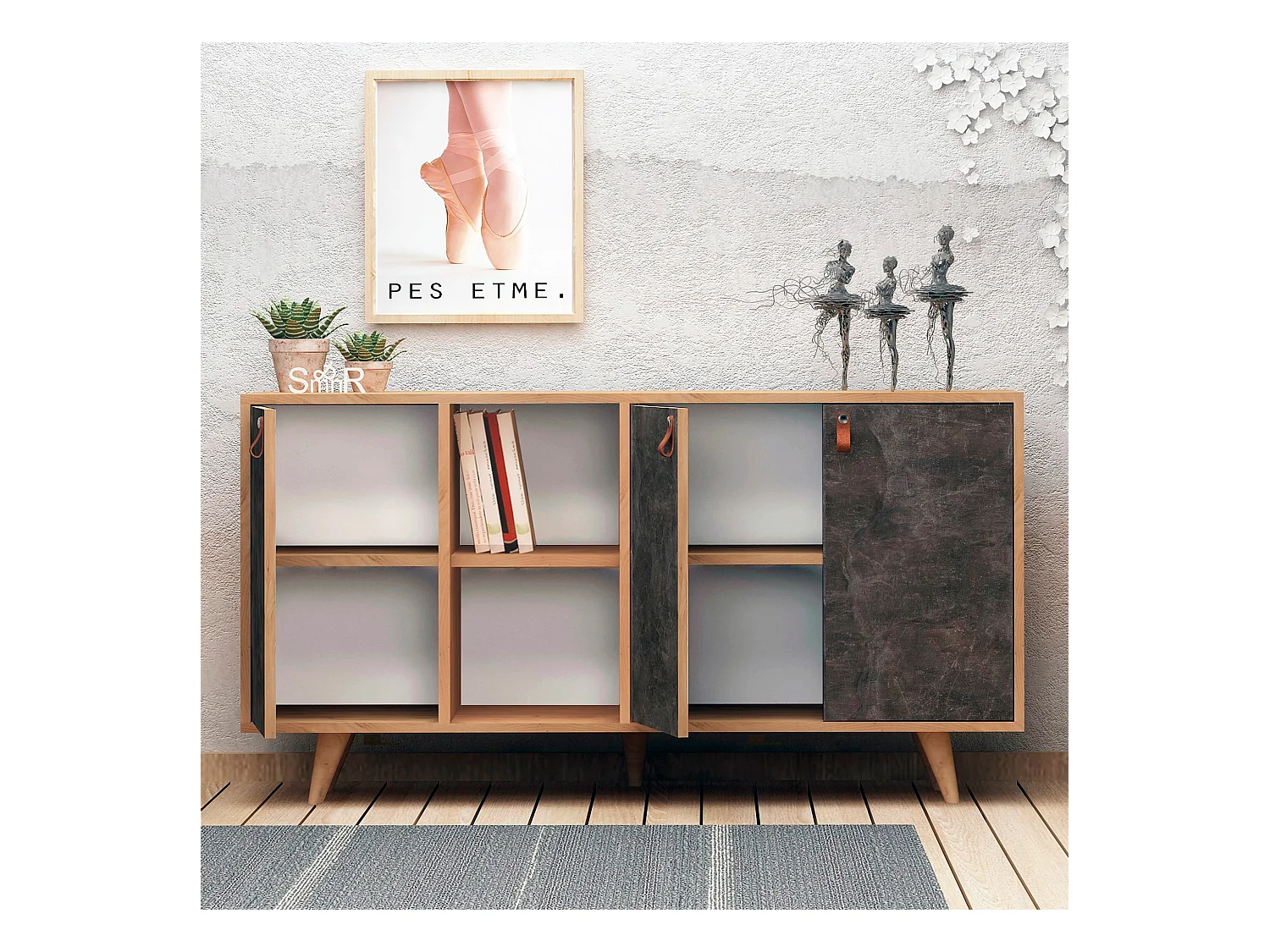 Meuble En Chêne Foncé Avec Panneaux De Particules 100% Mélaminés. 140x86x40