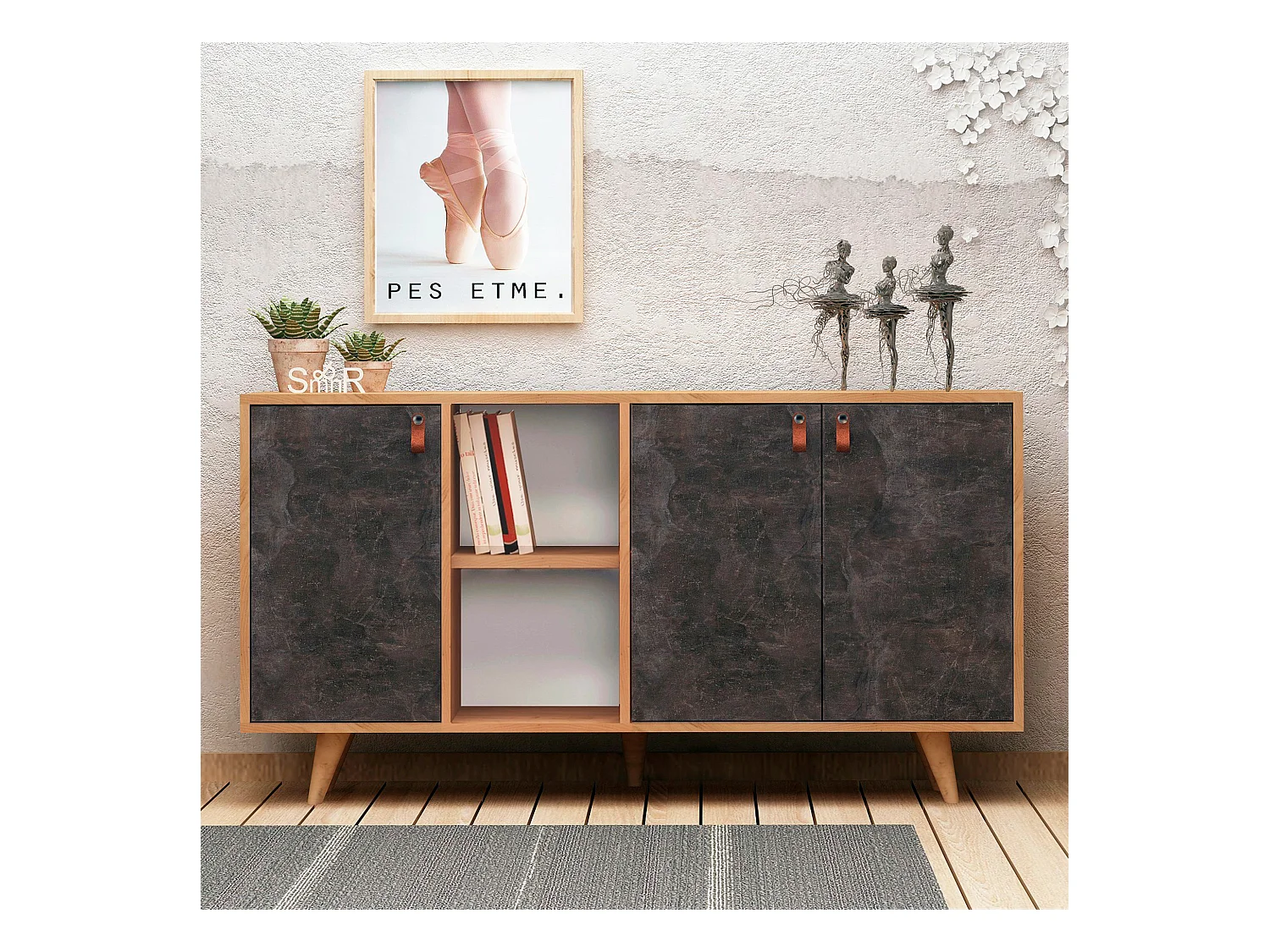 Meuble En Chêne Foncé Avec Panneaux De Particules 100% Mélaminés. 140x86x40