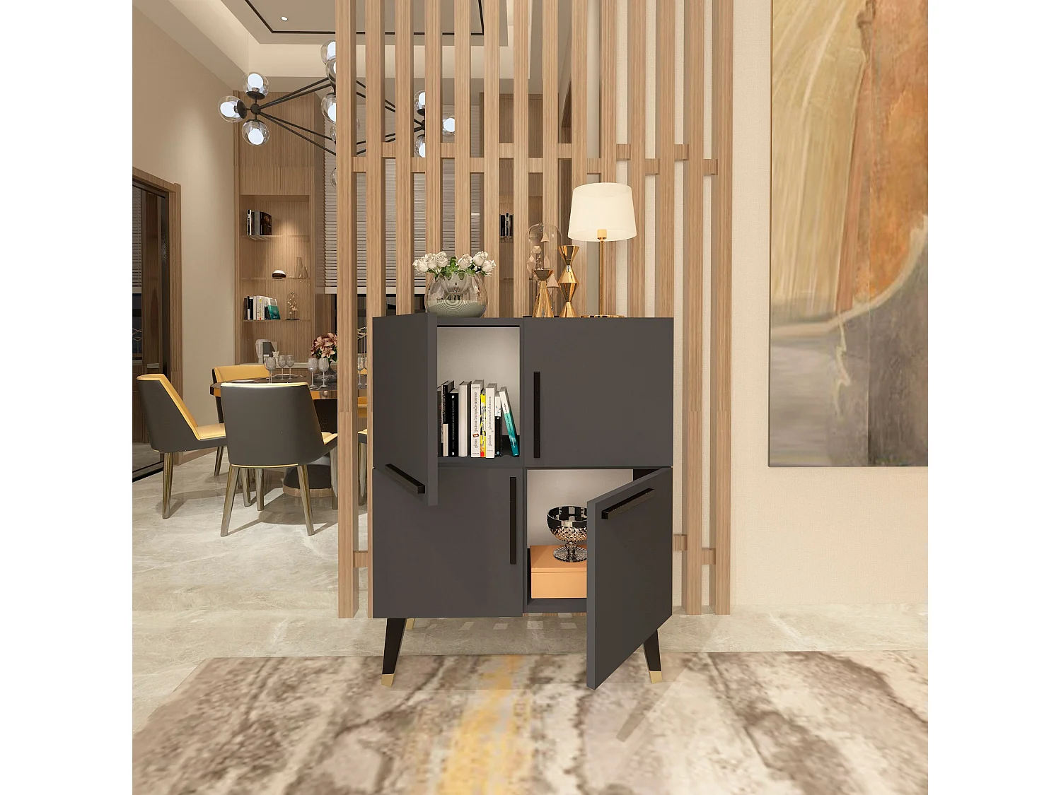 Meuble En Noyer Anthracite Avec Panneau De Particules 100% Mélaminé. 70x90x35