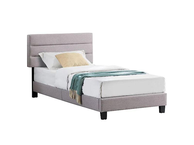 Lit 1 place FLORIDA 90x190 cm avec sommier, lit simple pour enfant ou adulte, hauteur réglable, lit en tissu gris