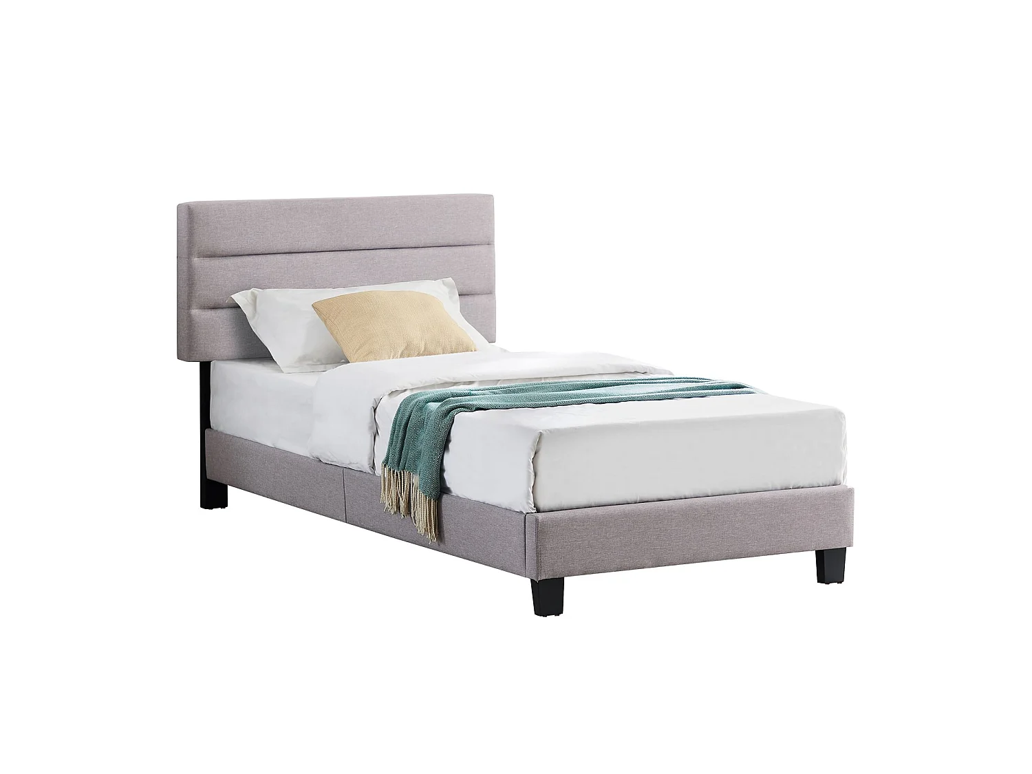 Lit 1 place FLORIDA 90x190 cm avec sommier, lit simple pour enfant ou adulte, hauteur réglable, lit en tissu gris