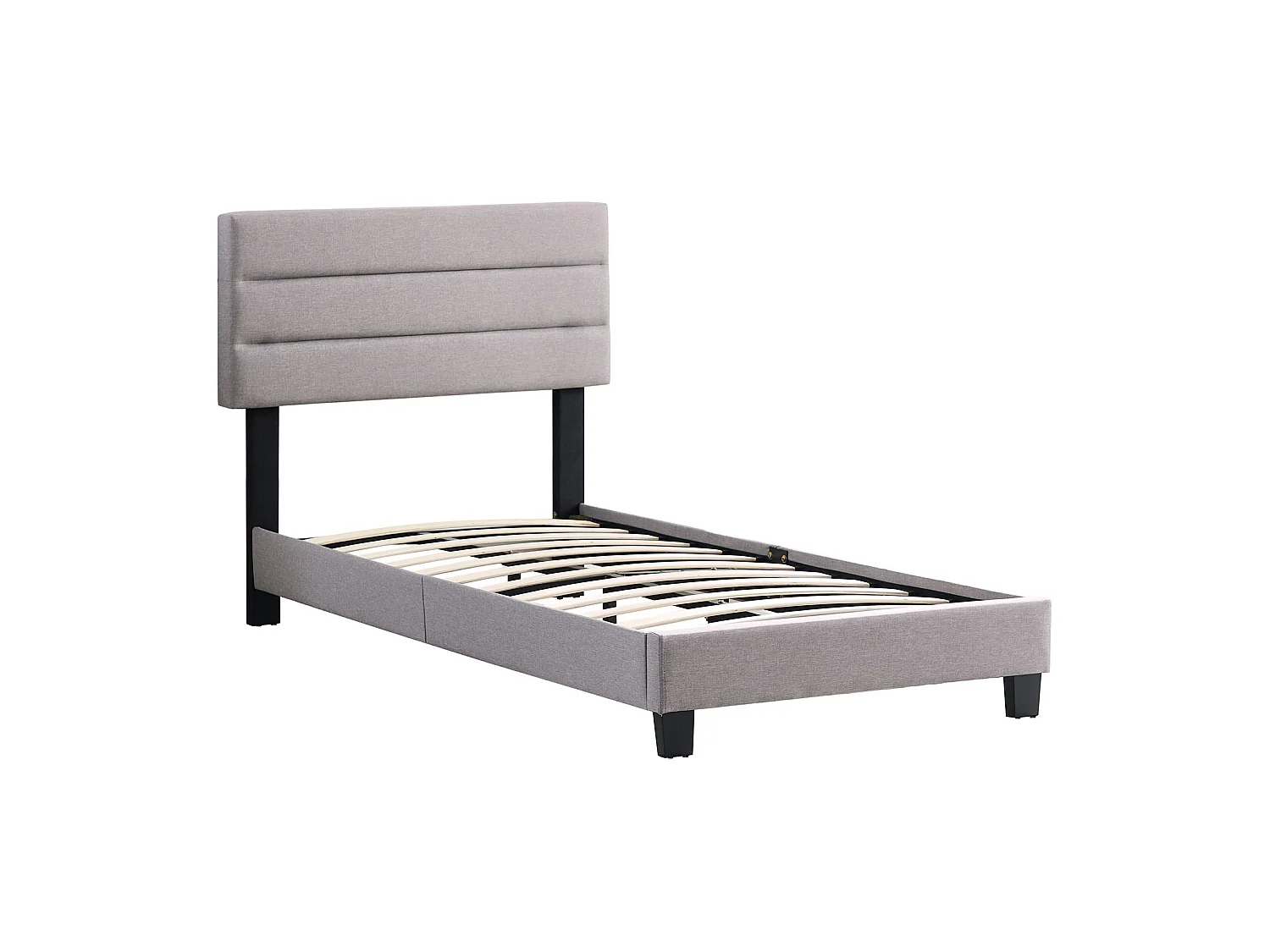 Lit 1 place FLORIDA 90x190 cm avec sommier, lit simple pour enfant ou adulte, hauteur réglable, lit en tissu gris