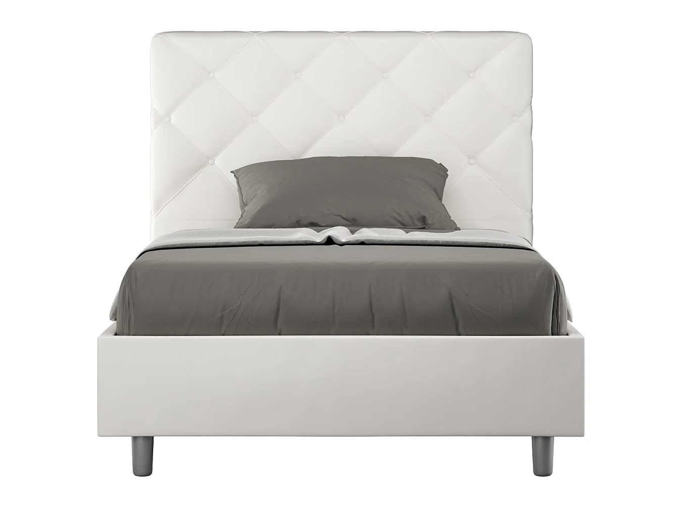 Lit double avec sommier rembourré 140x190 similicuir blanc Priya