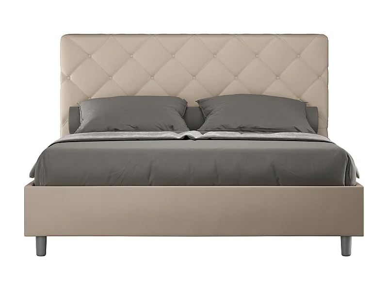 Italiaans bed voor volwassenen, gewatteerd in kunstleer Paryse-Kleur Licht beige-Slapen 160x200cm-Keuze Zonder boxspring