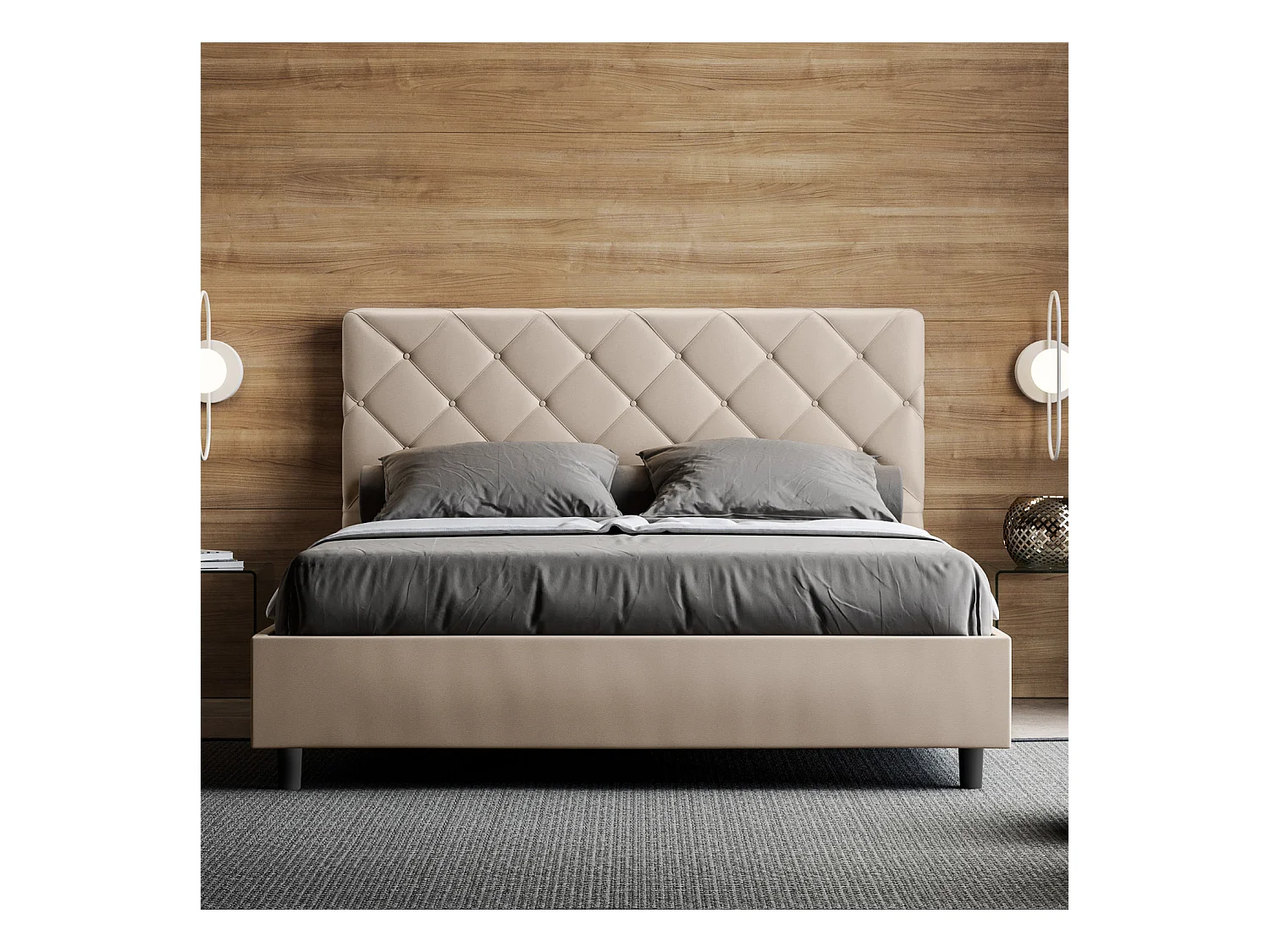 Letto senza rete imbottito 160x200 similpelle tortora Priya