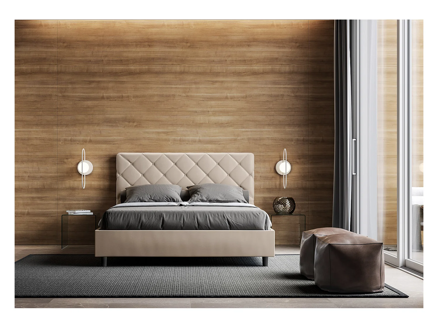 Letto senza rete imbottito 160x200 similpelle tortora Priya