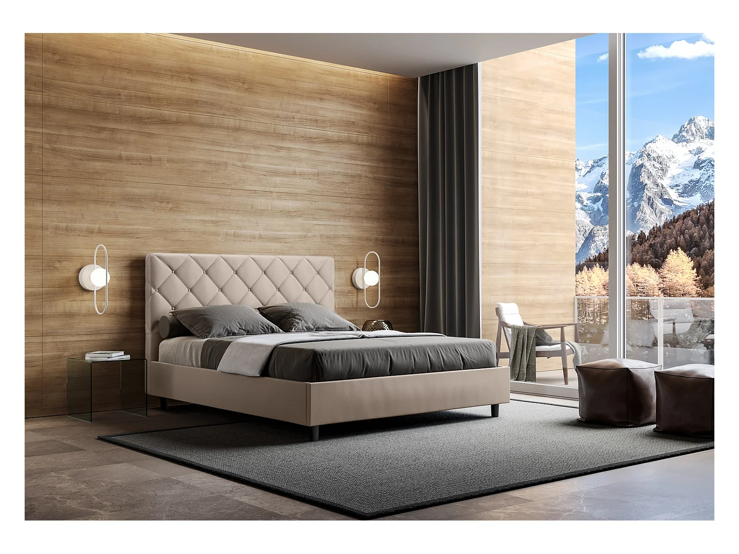 Letto senza rete imbottito 160x200 similpelle tortora Priya