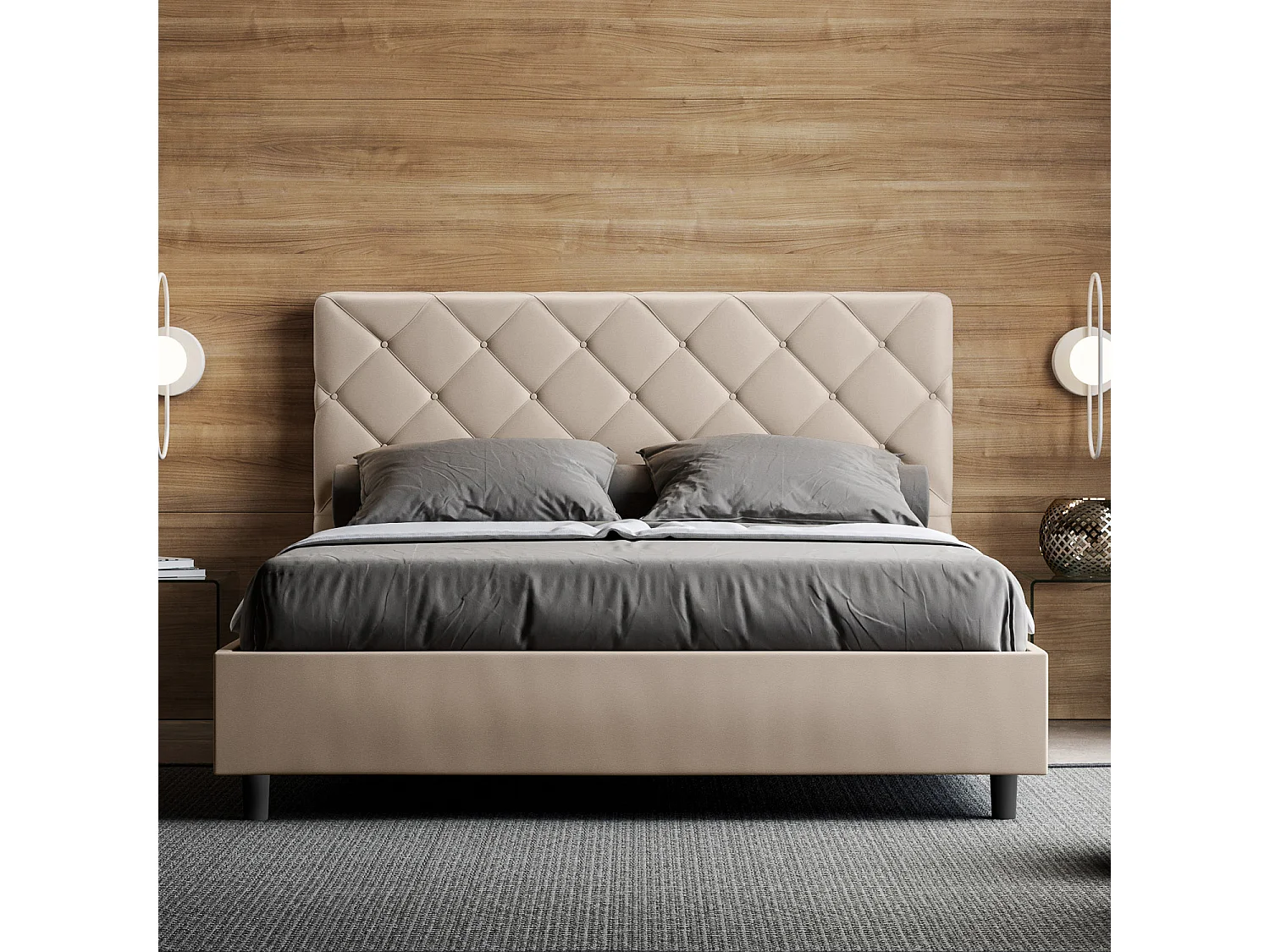 Lit sans sommier rembourré 160x200 similicuir taupe Priya