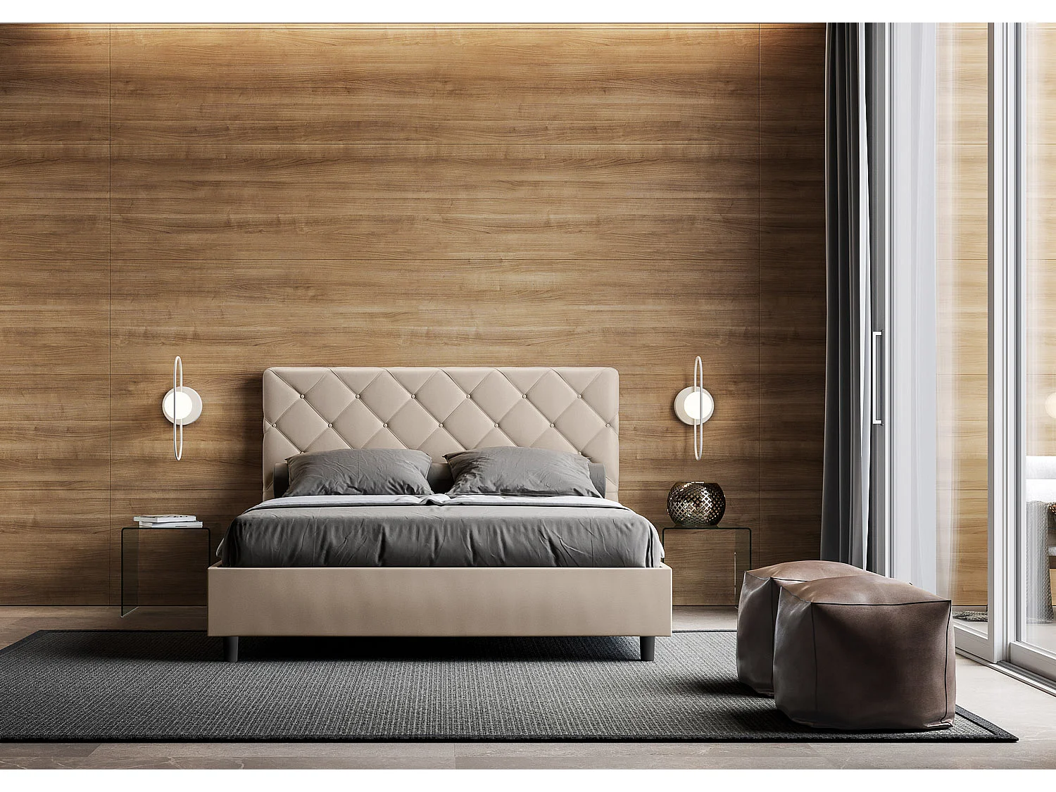 Lit sans sommier rembourré 160x200 similicuir taupe Priya