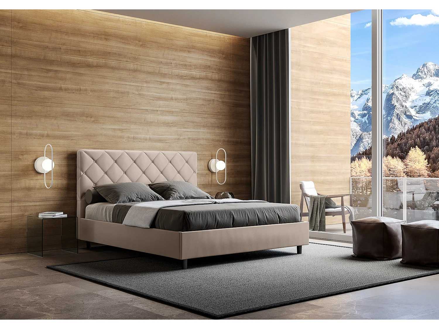 Lit sans sommier rembourré 160x200 similicuir taupe Priya