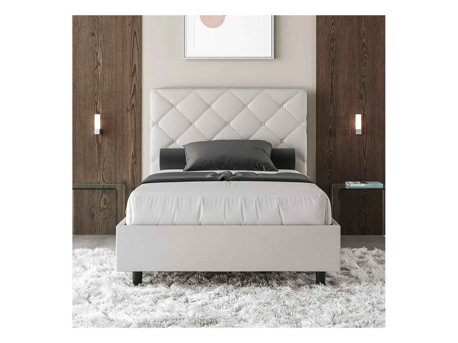 Letto senza rete imbottito 140x190 similpelle bianco Priya