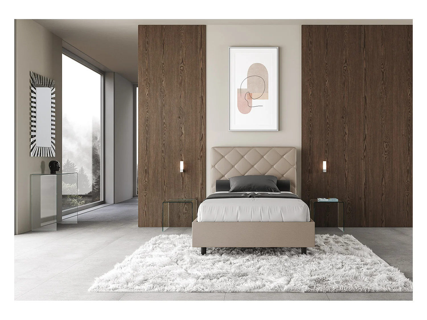 Letto senza rete imbottito 140x190 similpelle tortora Priya