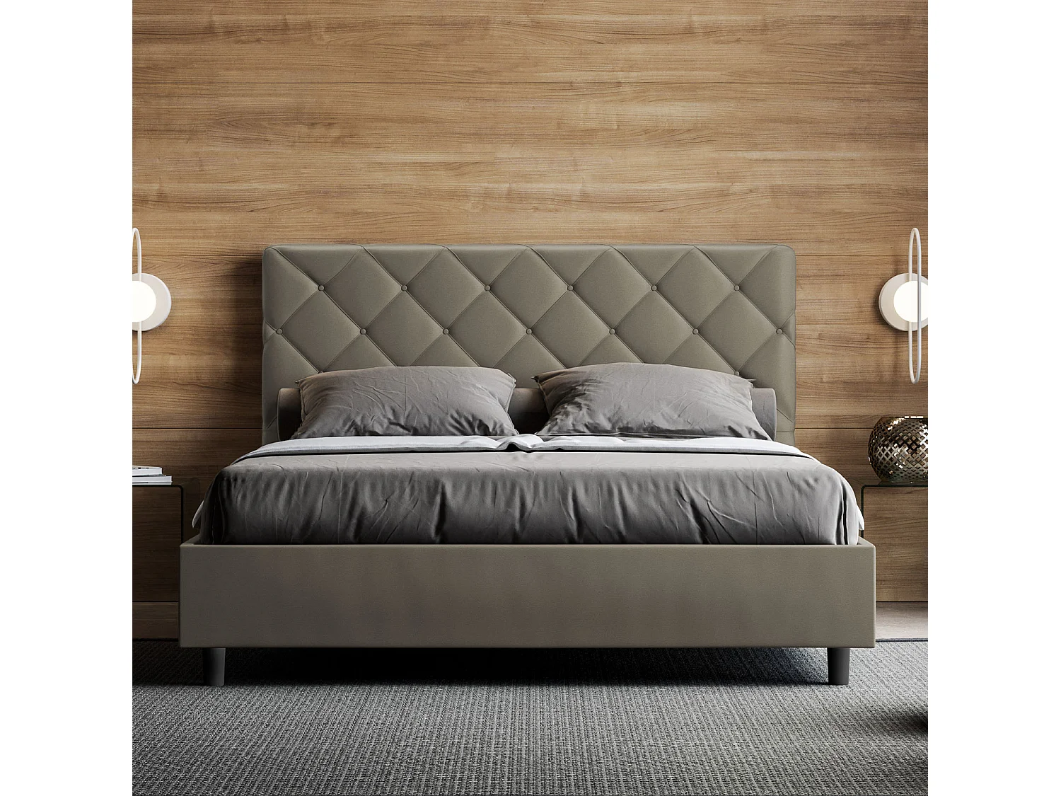 Lit sans sommier rembourré 160x200 similicuir cappuccino Priya