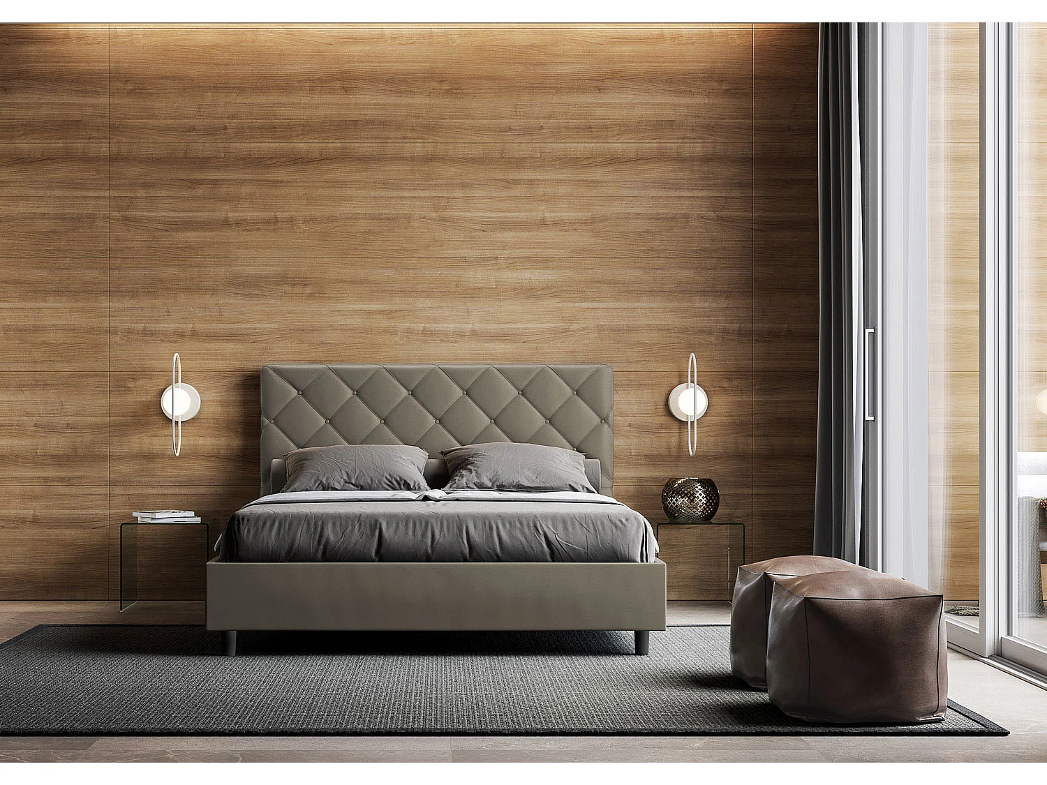 Lit sans sommier rembourré 160x200 similicuir cappuccino Priya