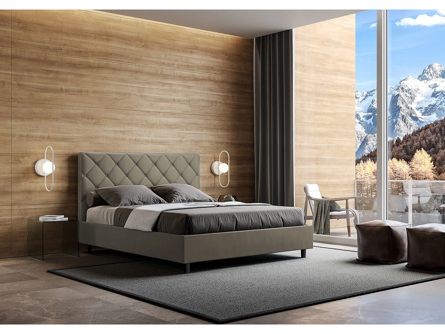 Lit sans sommier rembourré 160x200 similicuir cappuccino Priya