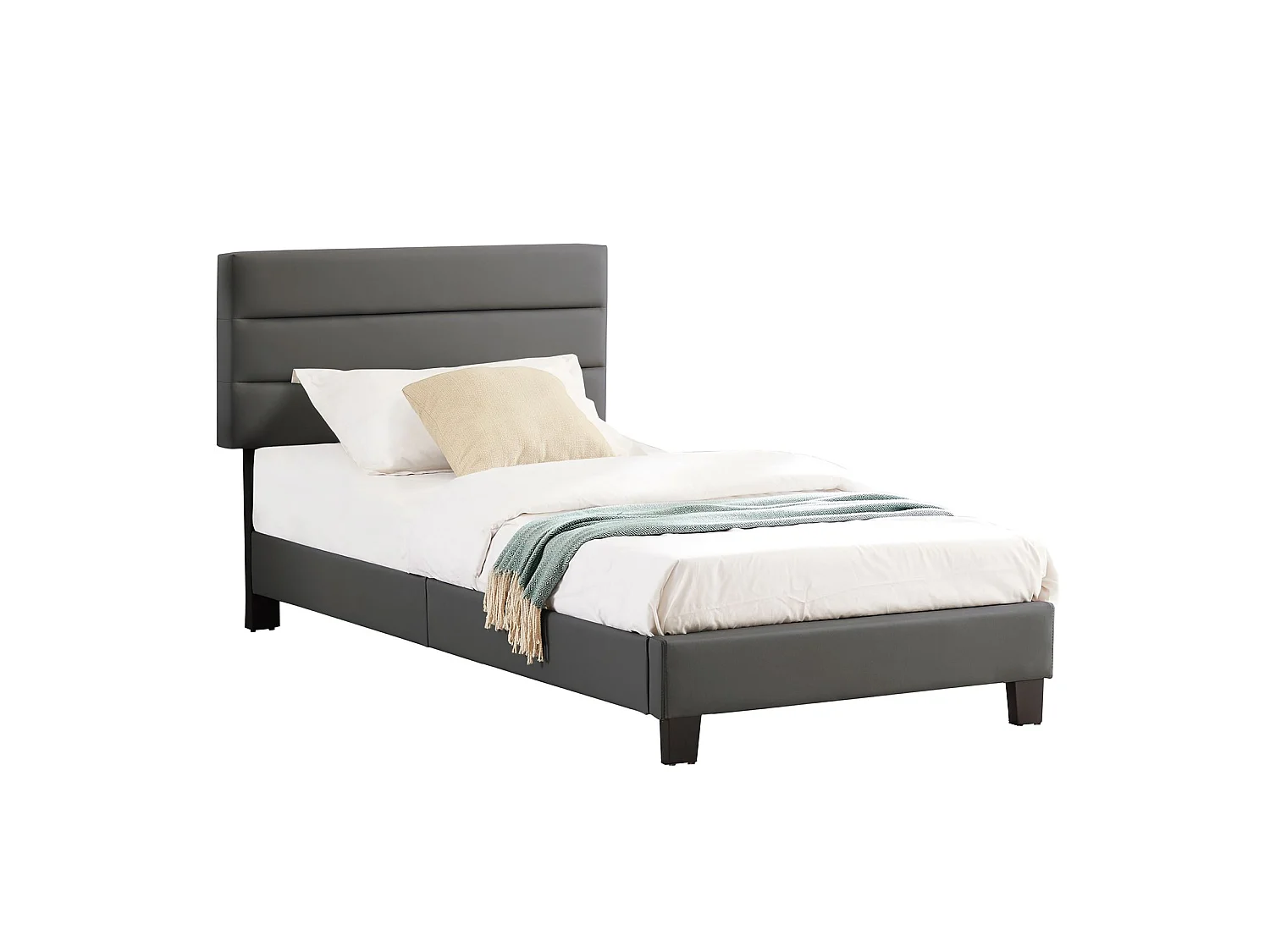 Lit 1 place HUDSON 90x190 cm avec sommier, lit simple pour enfant ou adulte, hauteur réglable, lit en synthétique gris