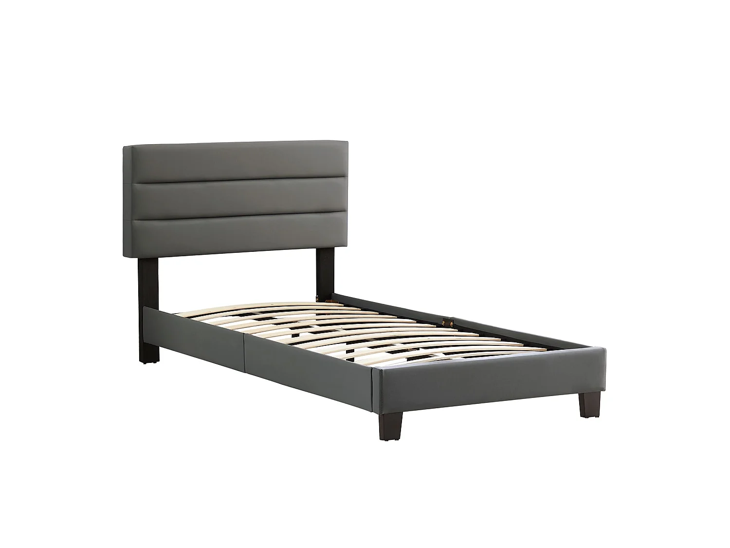 Lit 1 place HUDSON 90x190 cm avec sommier, lit simple pour enfant ou adulte, hauteur réglable, lit en synthétique gris