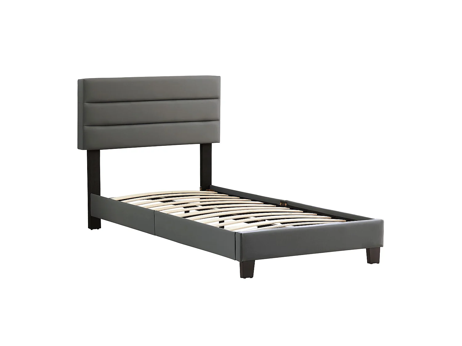 Lit 1 place HUDSON 90x190 cm avec sommier, lit simple pour enfant ou adulte, hauteur réglable, lit en synthétique gris