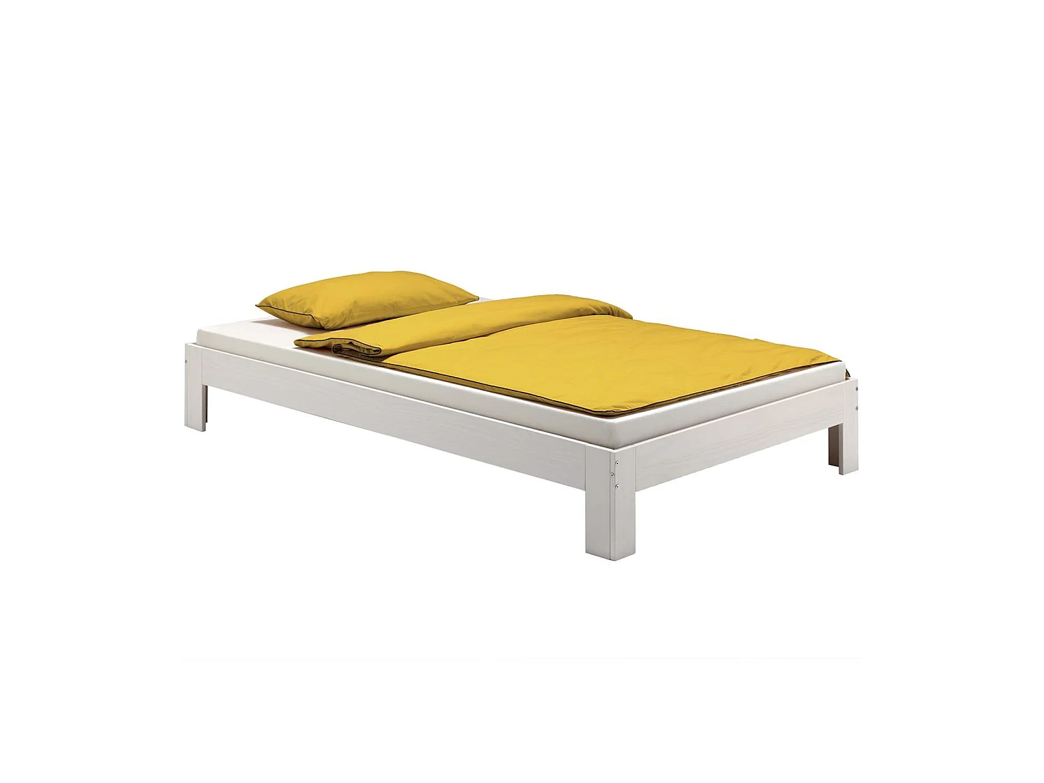 Lit futon THOMAS couchage simple 90 x 200 cm 1 place / 1 personne, en pin massif lasuré blanc