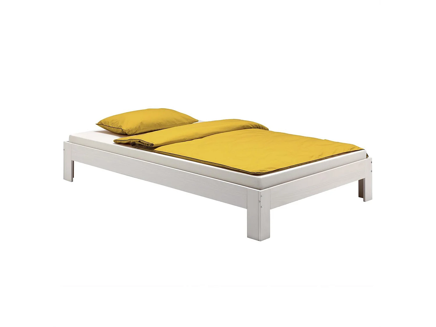 Lit futon THOMAS couchage simple 90 x 200 cm 1 place / 1 personne, en pin massif lasuré blanc
