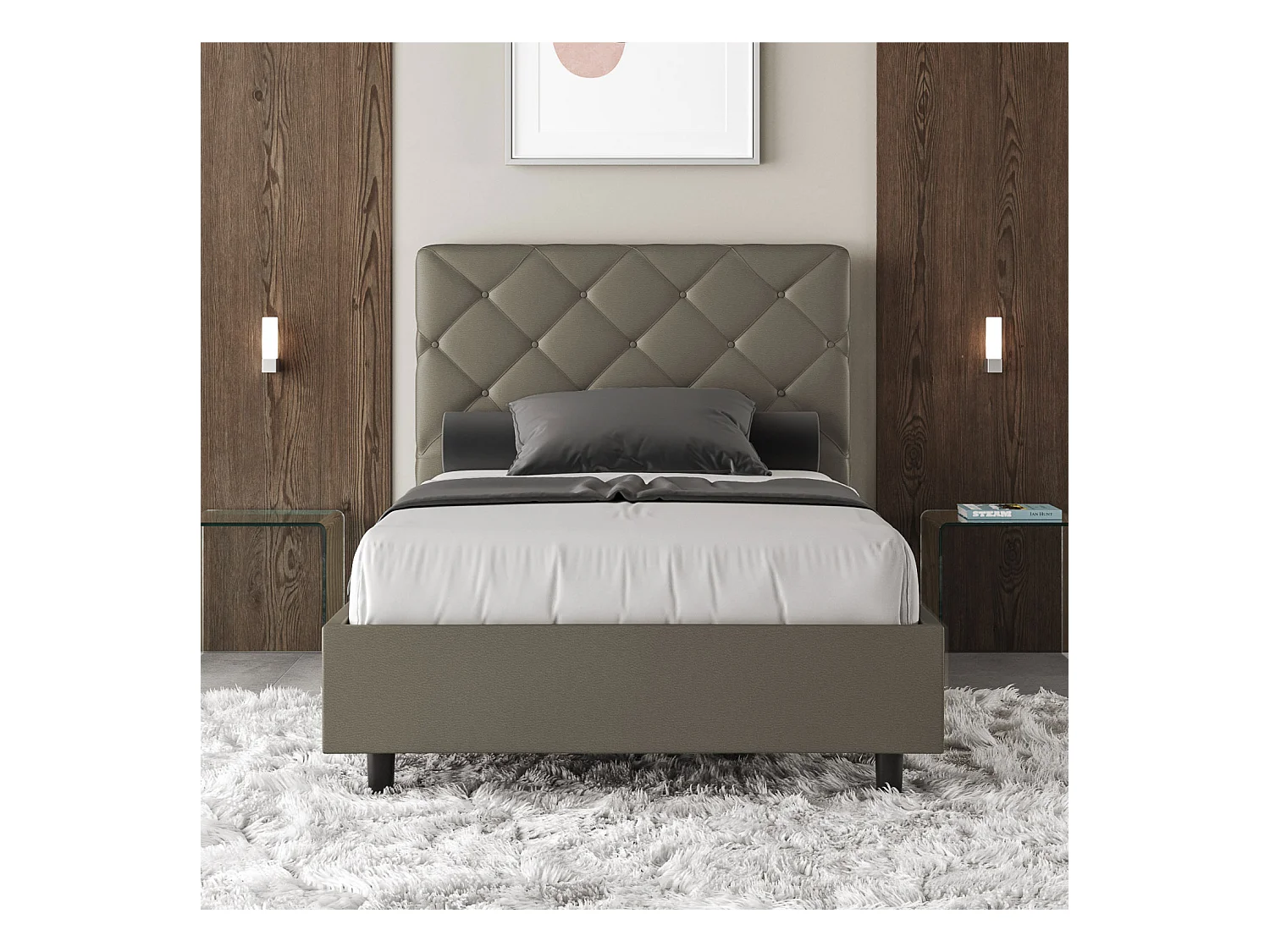 Lit avec sommier rembourrée 140x210 similicuir cappuccino Priya