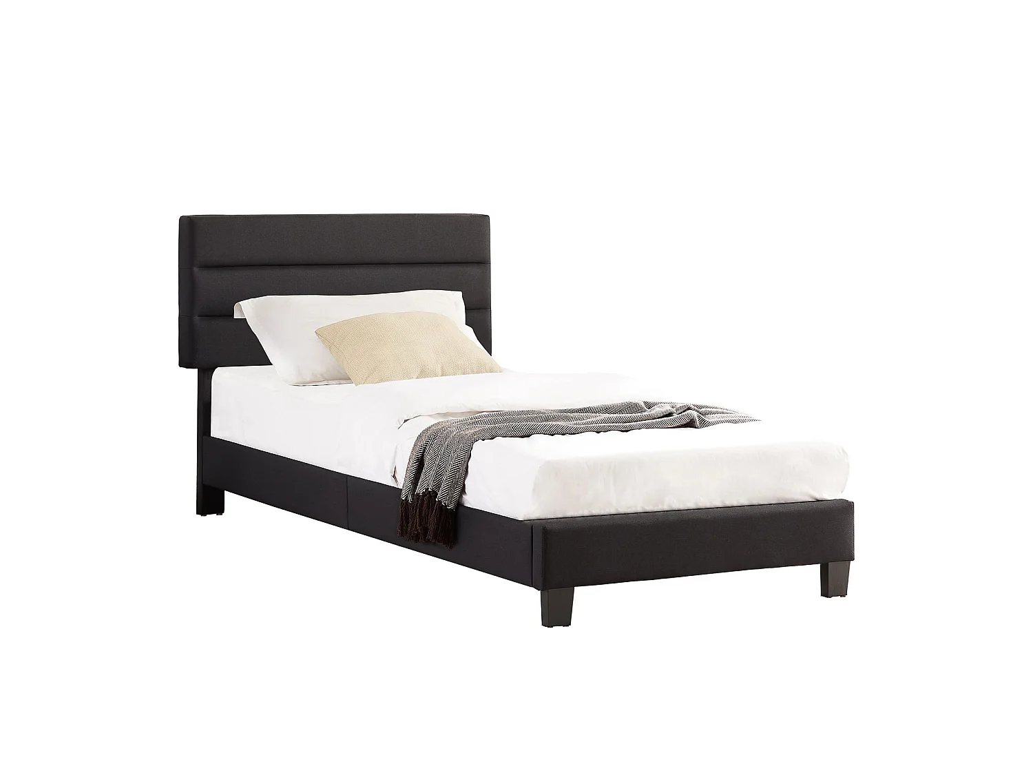 Lit 1 place FLORIDA 90x190 cm avec sommier, lit simple pour enfant ou adulte, hauteur réglable, lit en tissu noir