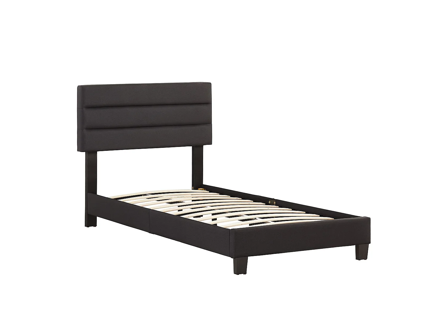 Lit 1 place FLORIDA 90x190 cm avec sommier, lit simple pour enfant ou adulte, hauteur réglable, lit en tissu noir