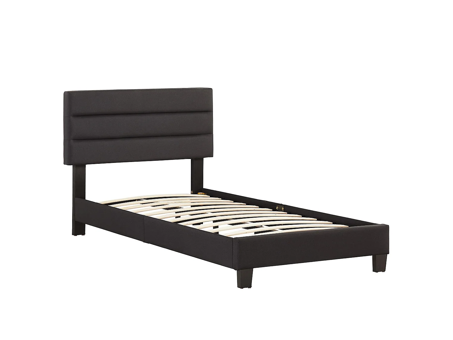 Lit 1 place FLORIDA 90x190 cm avec sommier, lit simple pour enfant ou adulte, hauteur réglable, lit en tissu noir
