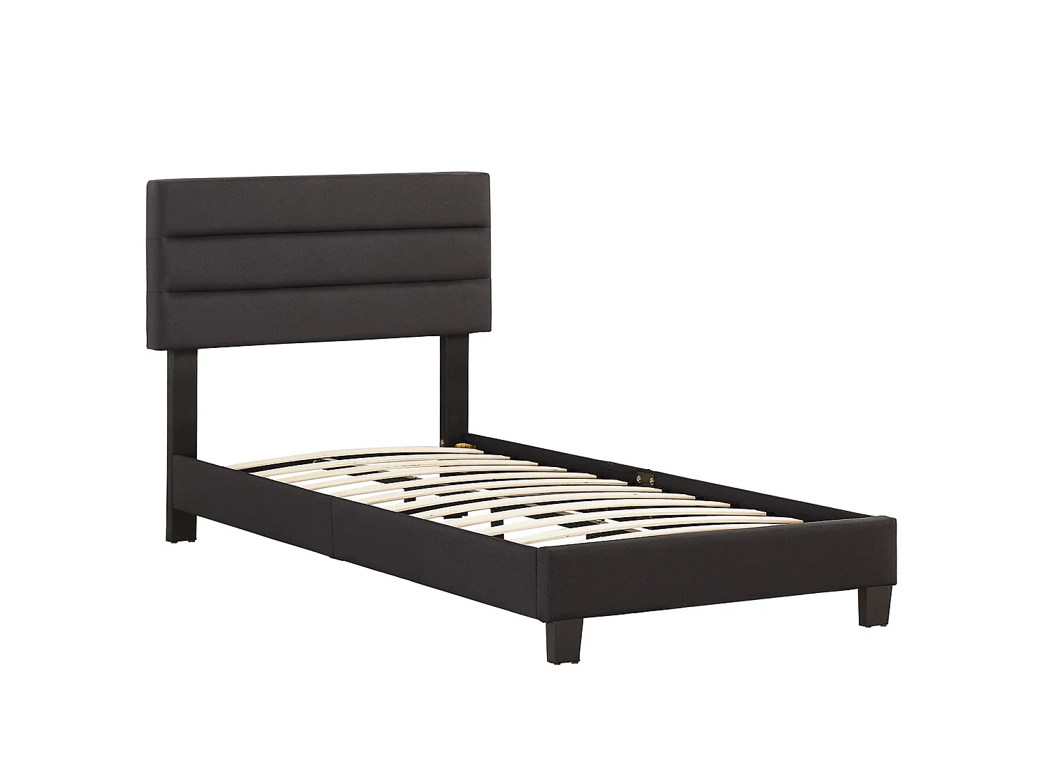 Lit 1 place FLORIDA 90x190 cm avec sommier, lit simple pour enfant ou adulte, hauteur réglable, lit en tissu noir