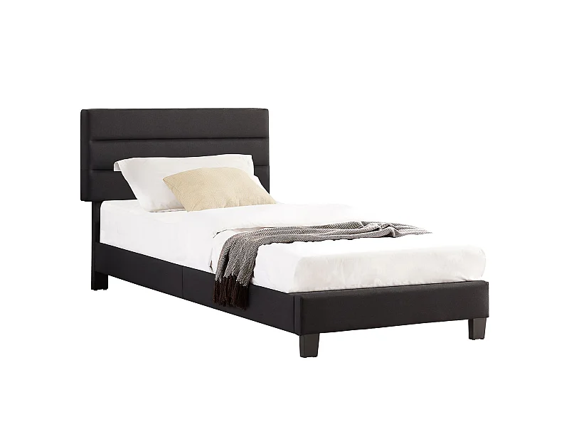 Lit 1 place FLORIDA 90x190 cm avec sommier, lit simple pour enfant ou adulte, hauteur réglable, lit en tissu noir