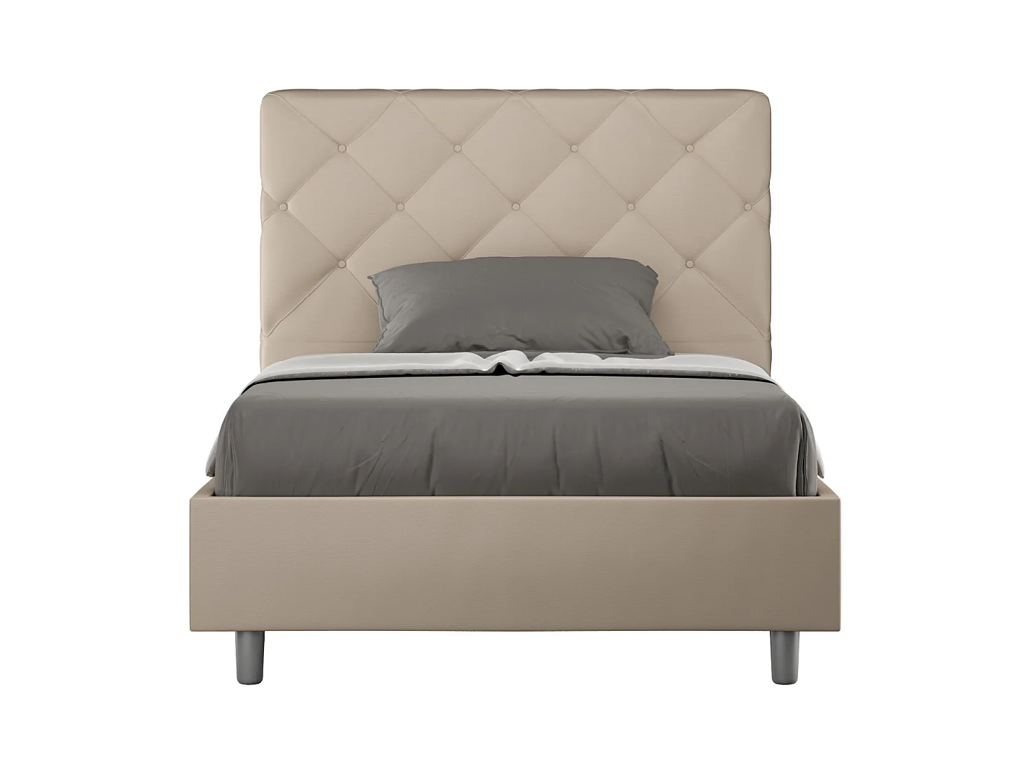 Lit avec sommier rembourrée 140x190 similicuir taupe Priya