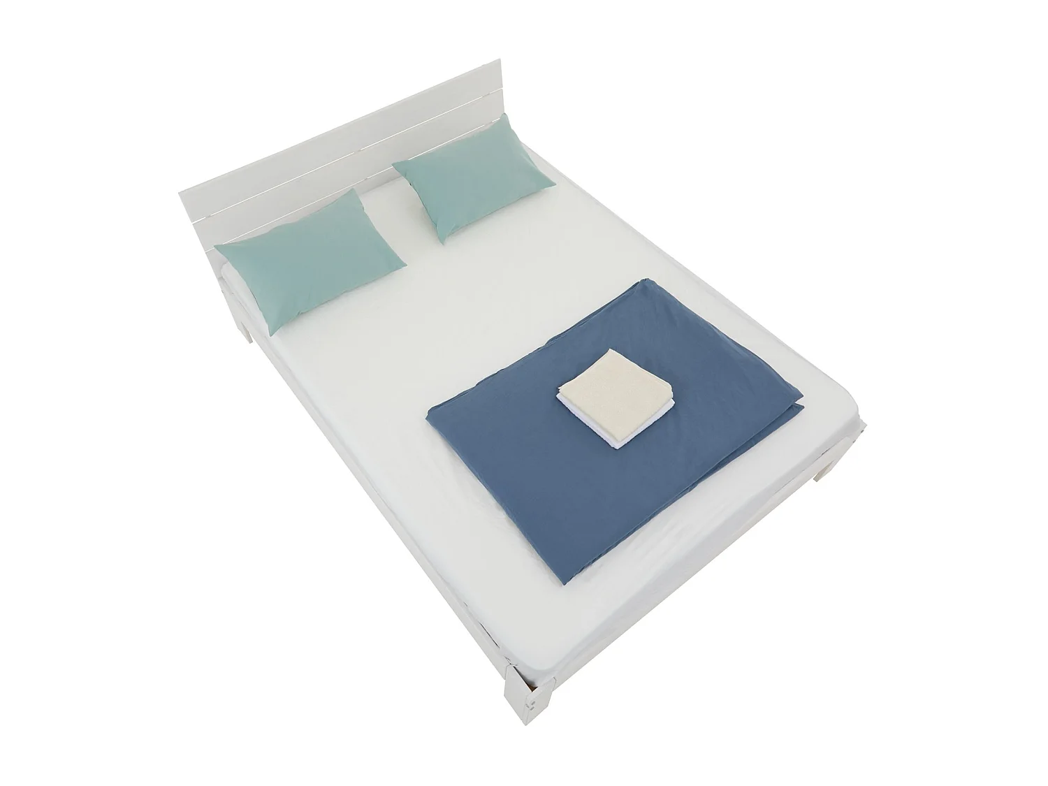 Lit double pour adulte THOMAS couchage 140 x 190 cm avec tête de lit, 2 places pour 2 personnes, en pin massif lasuré blanc