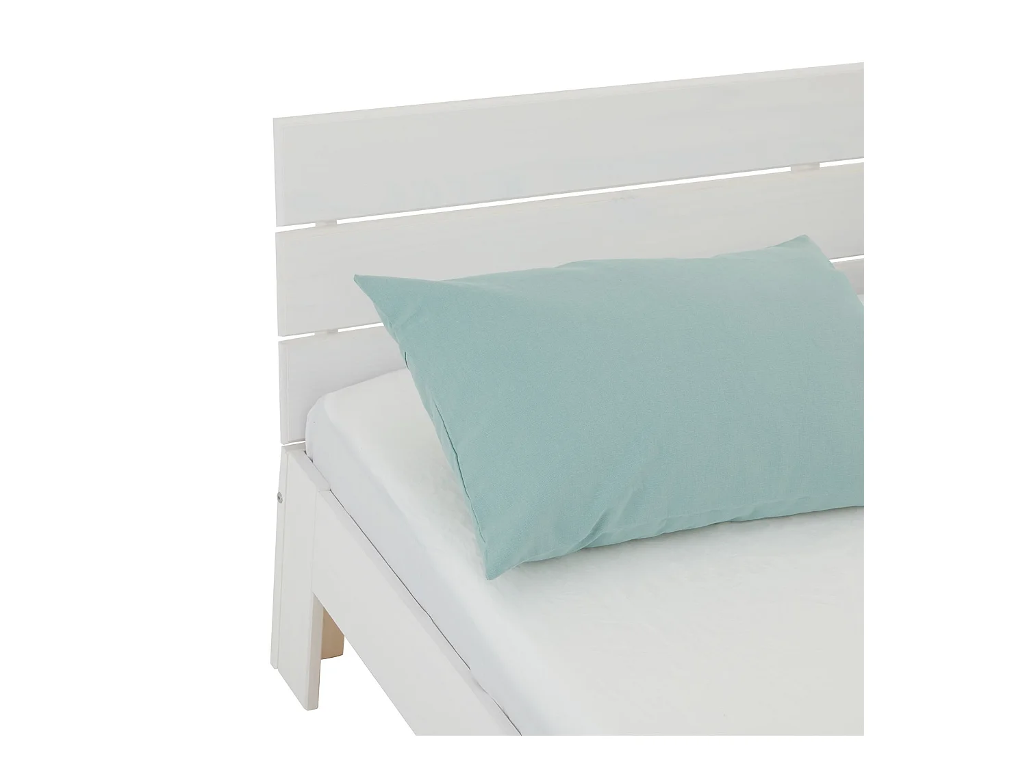 Lit double pour adulte THOMAS couchage 140 x 190 cm avec tête de lit, 2 places pour 2 personnes, en pin massif lasuré blanc