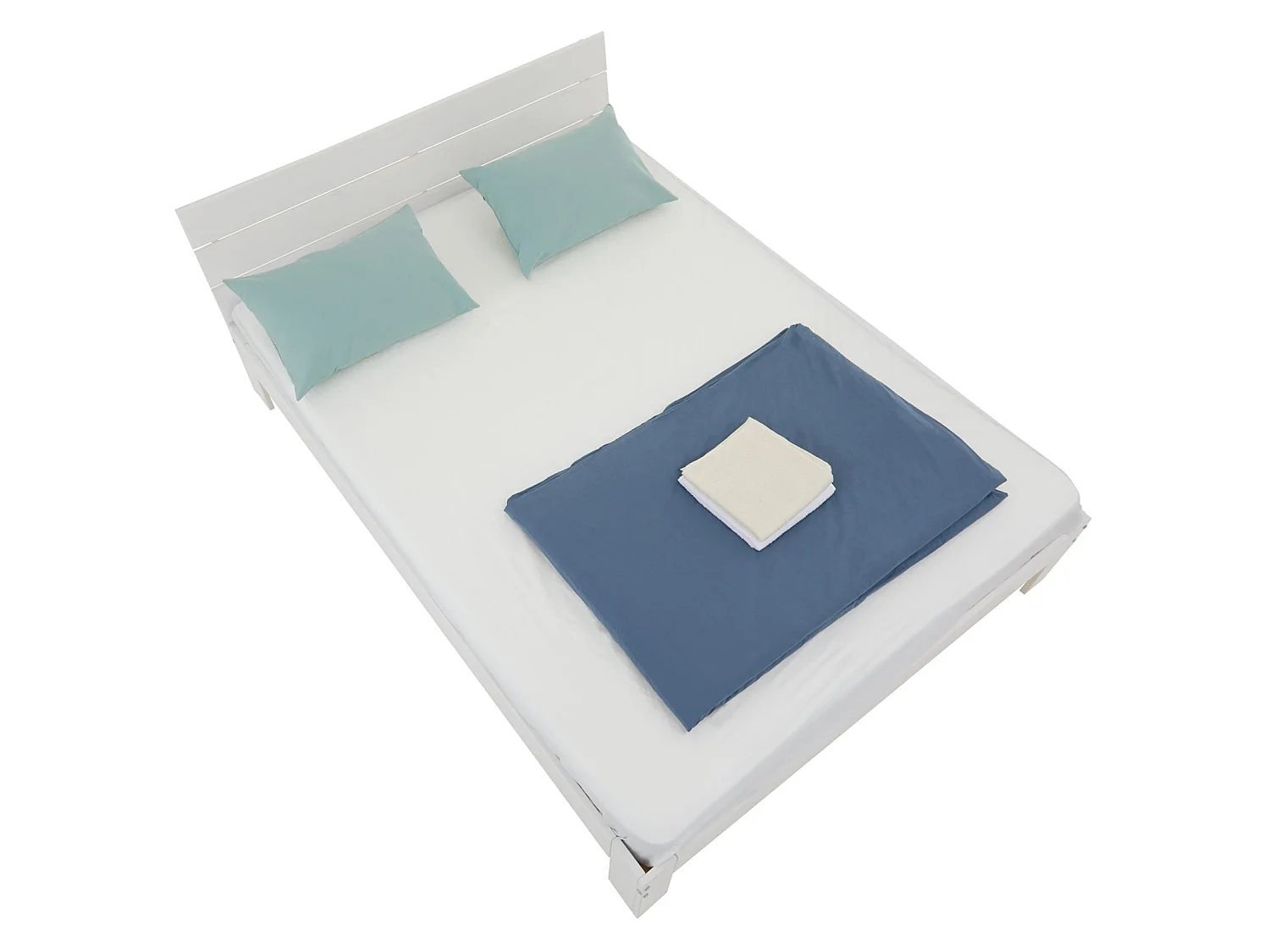 Lit double pour adulte THOMAS couchage 140 x 190 cm avec tête de lit, 2 places pour 2 personnes, en pin massif lasuré blanc