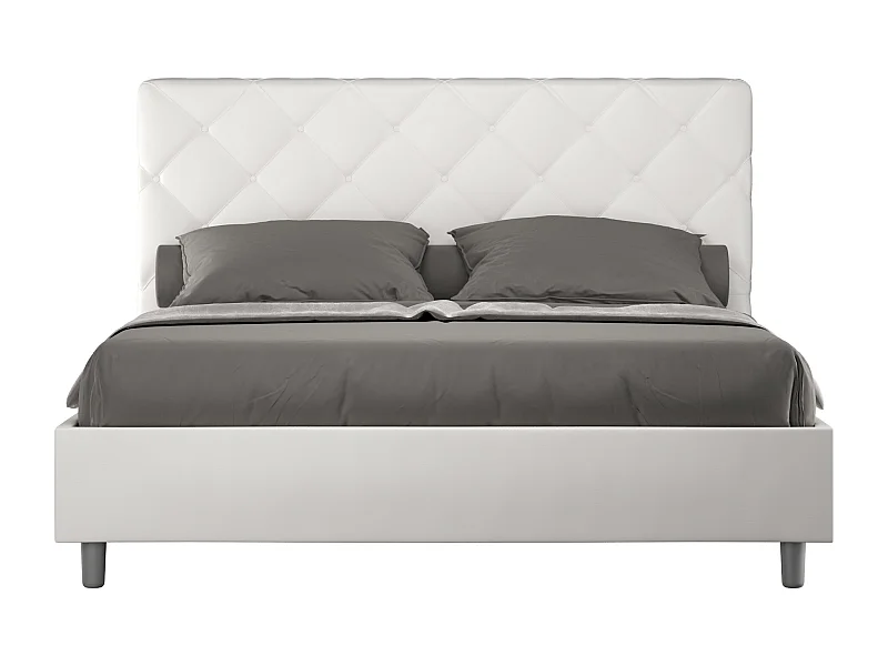Cama italiana para adultos acolchada en piel sintética Paryse-Color Blanco-Ropa de cama 160x200 cm-Opción Con base y sin caja