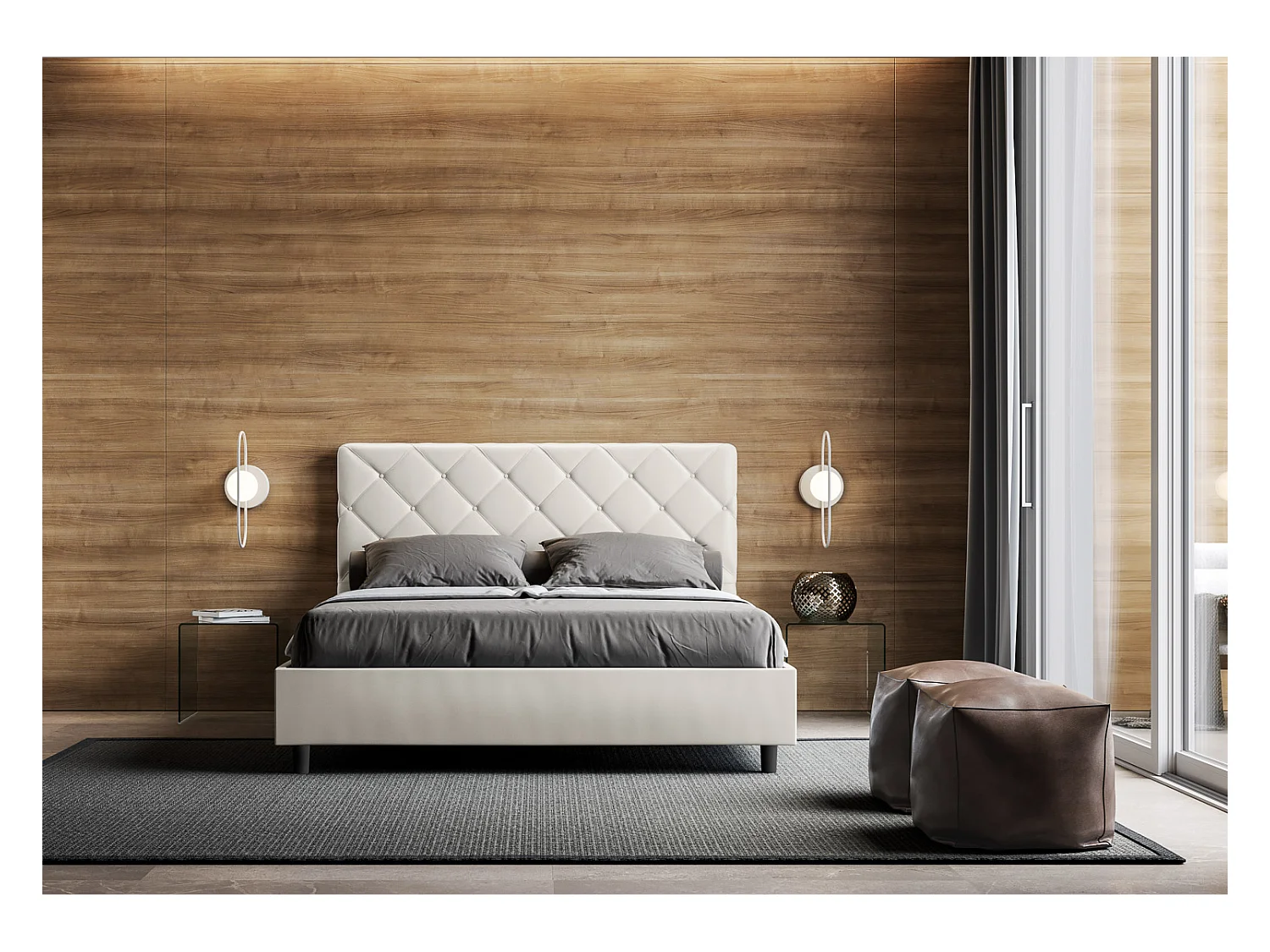 Letto con rete imbottito 160x200 similpelle bianco Priya