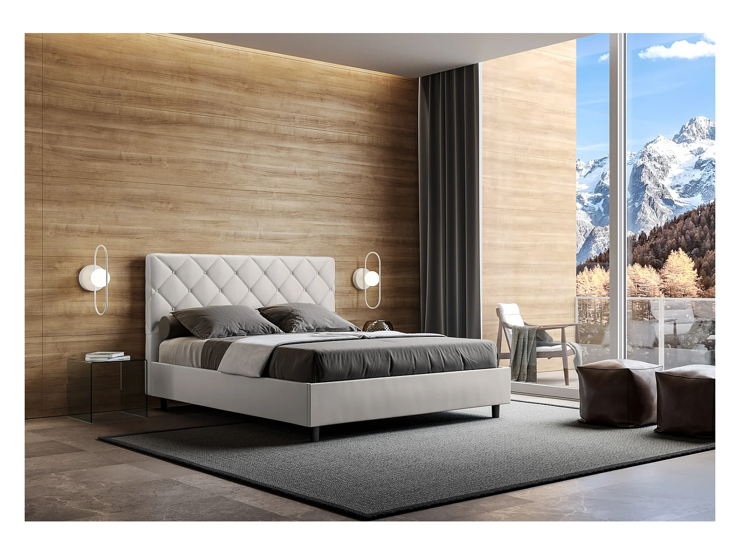 Letto con rete imbottito 160x200 similpelle bianco Priya