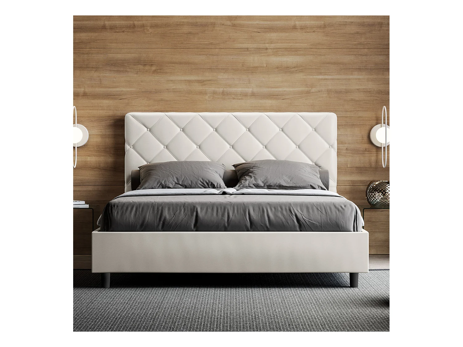 Letto con rete imbottito 160x200 similpelle bianco Priya