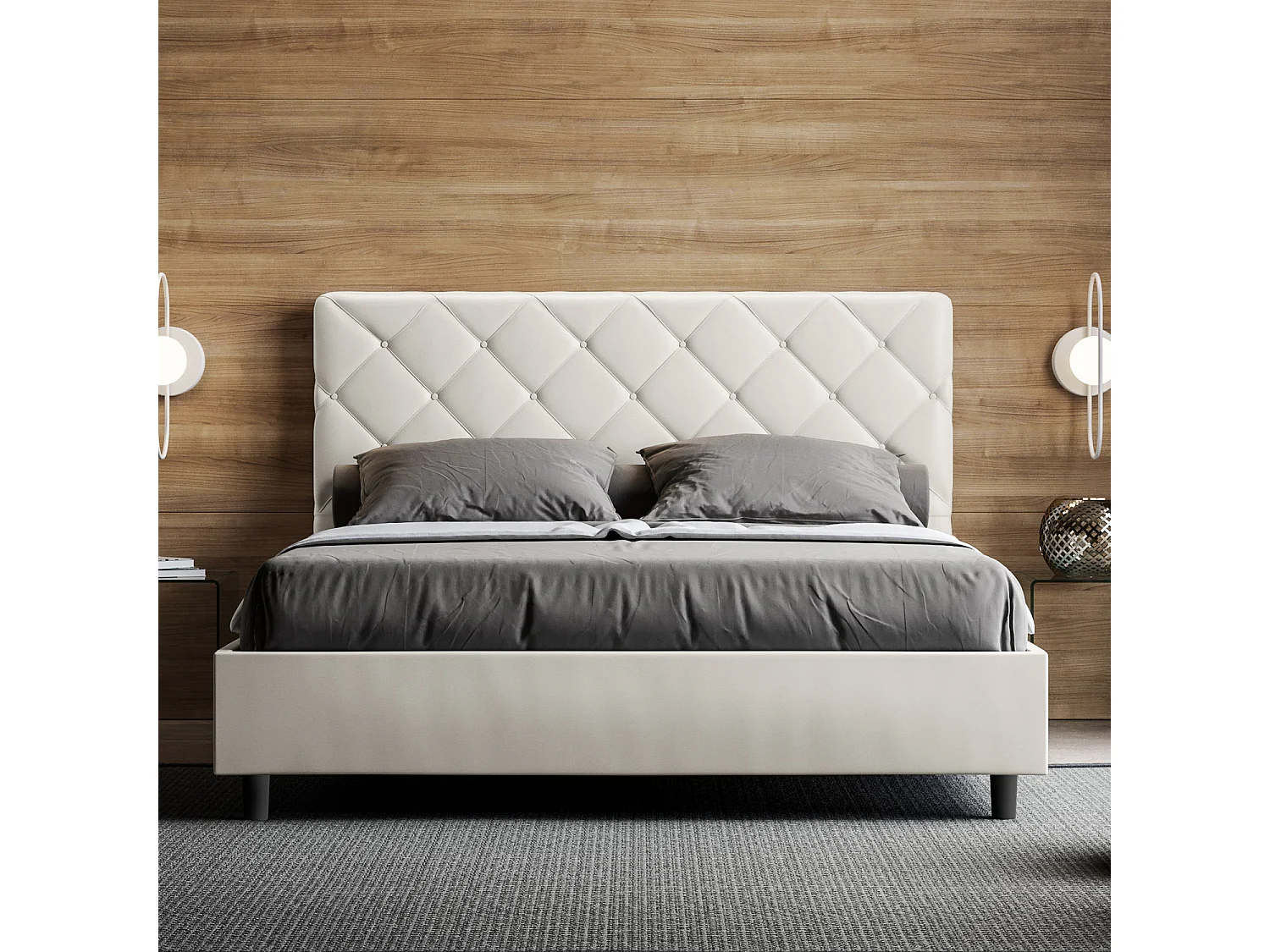 Lit avec sommier rembourré 160x200 similicuir blanc Priya