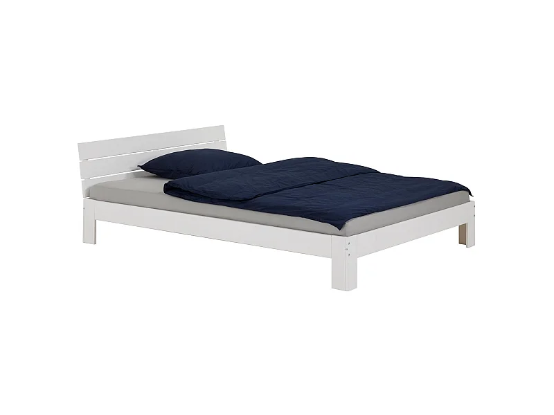 Lit double pour adulte THOMAS avec tête de lit, couchage 140 x 200 cm 2 places / 2 personnes, en pin massif lasuré blanc