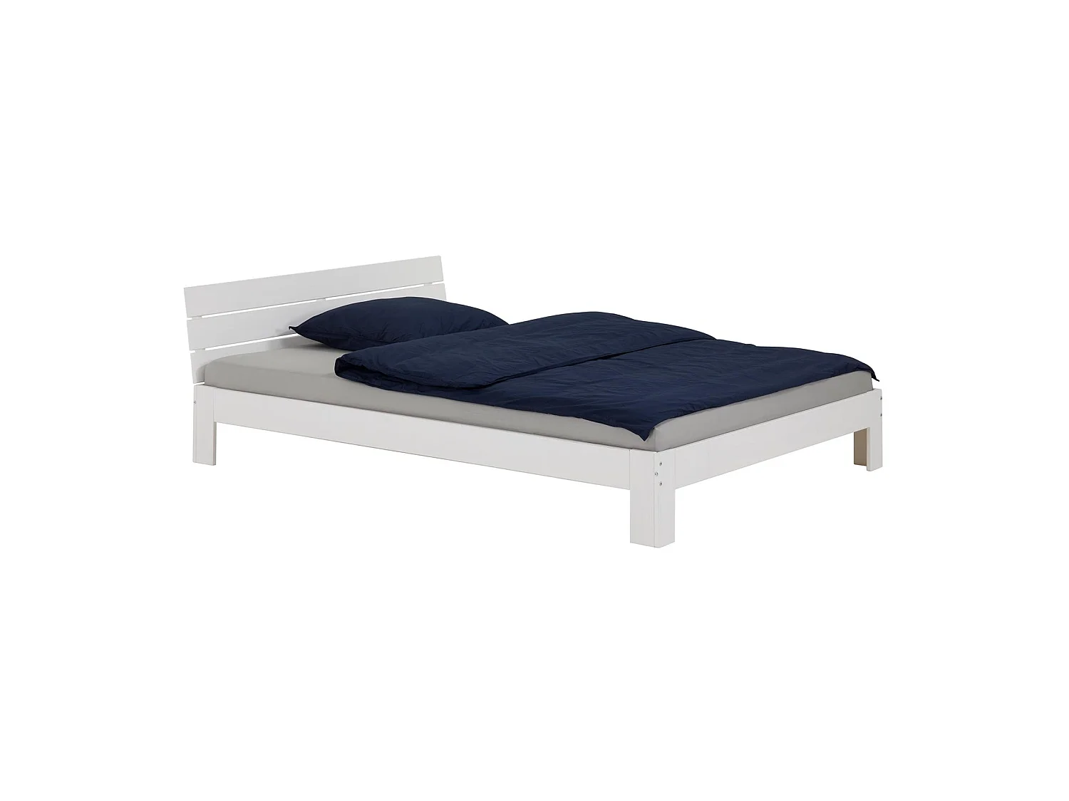 Lit double pour adulte THOMAS avec tête de lit, couchage 140 x 200 cm 2 places / 2 personnes, en pin massif lasuré blanc