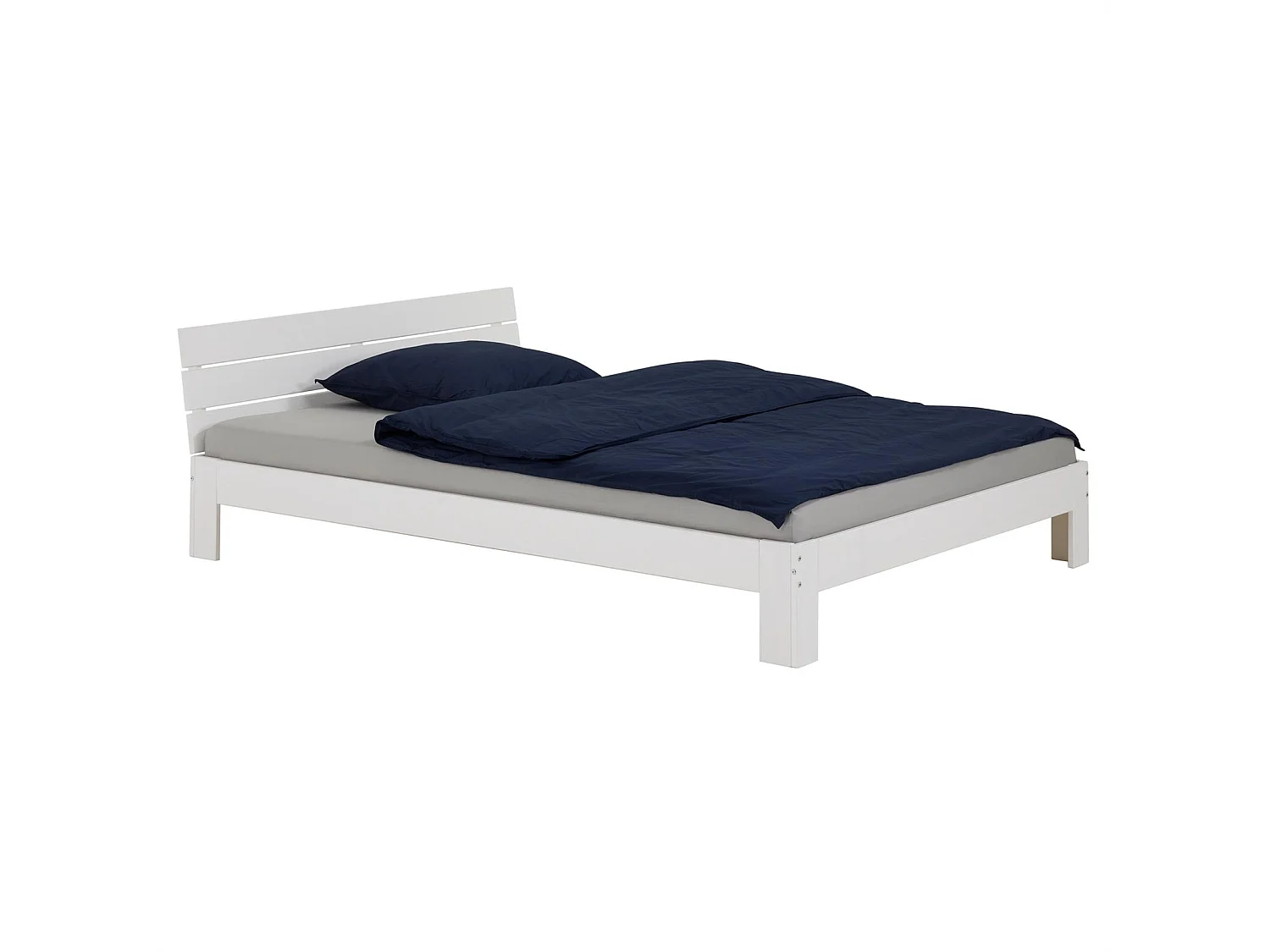 Lit double pour adulte THOMAS avec tête de lit, couchage 140 x 200 cm 2 places / 2 personnes, en pin massif lasuré blanc